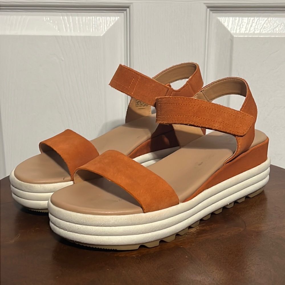 🔥🔥 SOREL Womens Cameron Flatform Orange Ankle Strap Sandals Sz 10 - EUC